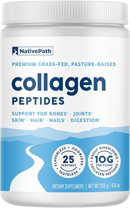 NativePath Collagen Peptides - Hydrolyzed Type 1 &amp 3 Collagen Powder for Skin Hair Nails - 8.8 oz (25 Servings)