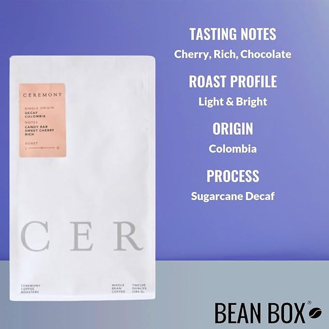 Decaf EA Colombia - Roasted by Ceremony Coffee Roasters - Whole Bean Coffee - 12 Ounce Bag