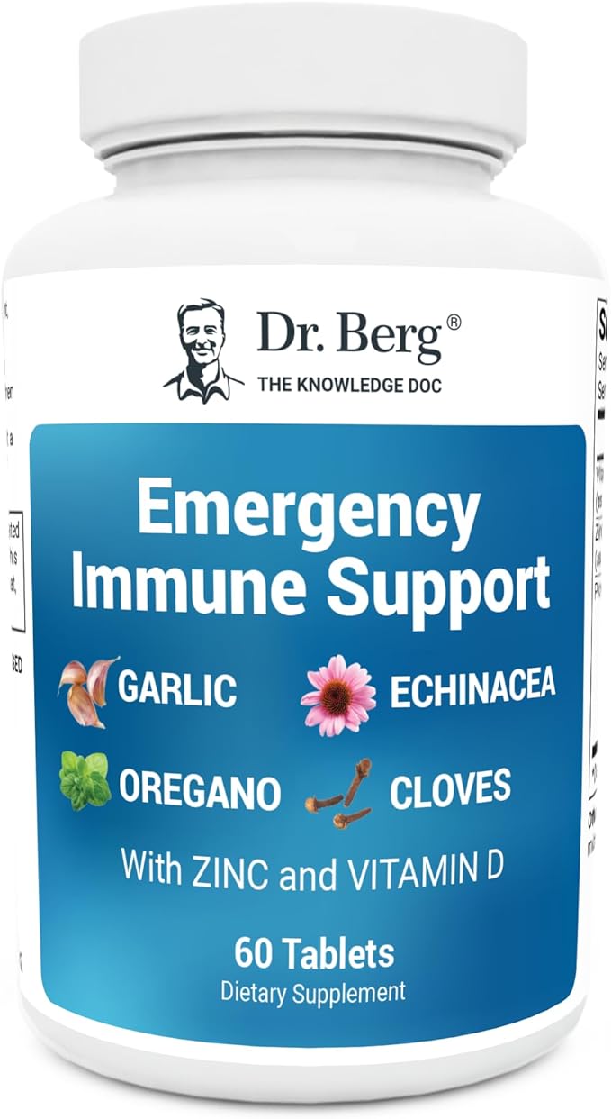 Dr. Berg Emergency Immune Support w/Echinacea - Potent Blend of Herbal Extracts (Warning: Strong Herbal Smells) - Immune Support Supplement Includes 2000 IUs of Vitamin D &amp 10mg of Zinc - 60 Tabl