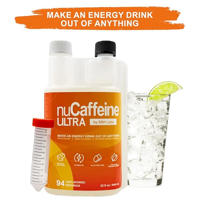 nuCaffeine Ultra | New Natural Preservatives | 94 Servings | Natural Caffeine + B3 + Electrolytes | Includes to-Go Tube | Transform Any Drink into an Energy Drink! | No Carbs No Sugars No Calories
