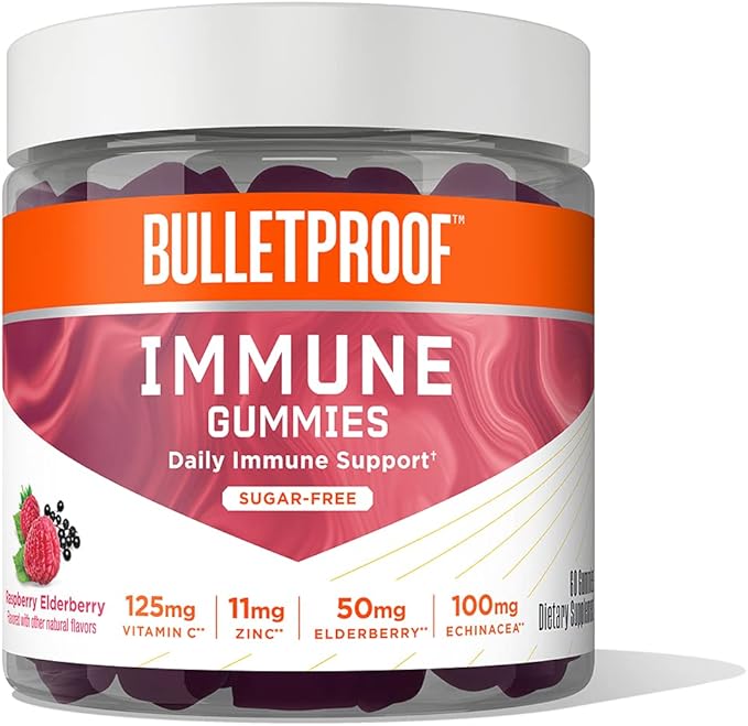 Bulletproof Sugar-Free Raspberry Elderberry Immune Gummies 60 Count Keto Supplement for Immune Support