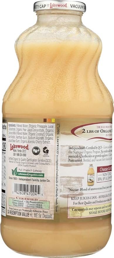 Lakewood Juice Pina Colada Organic 32.0 FO(Pack of 6)