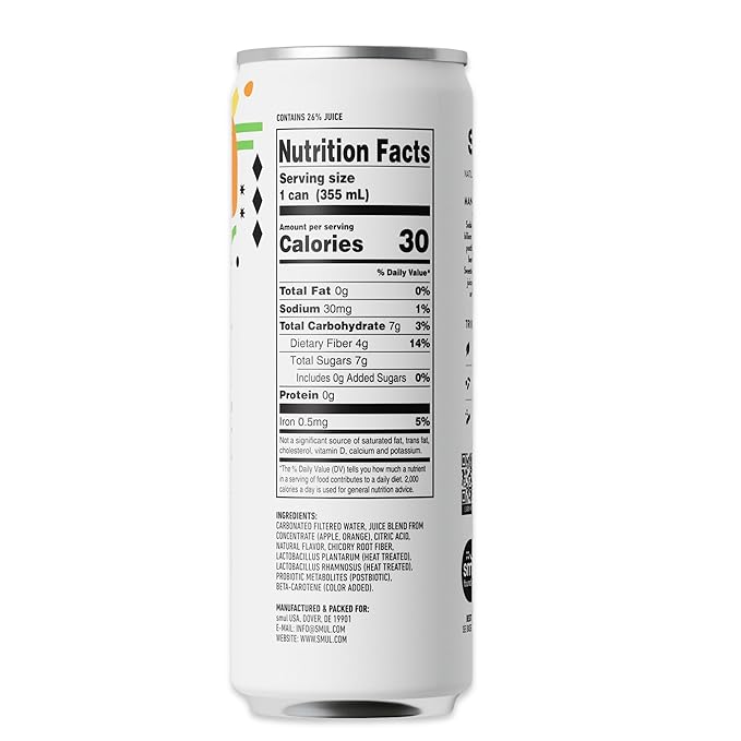 smul – Healthy Gut Soda – Mango Mandarin – Real Fruit Juice – Sparkling Healthy Drink – Only 7g Sugar &amp 30 Calories – No Artificial Sweeteners – Gluten-Free – 12 fl oz – 12 Pack