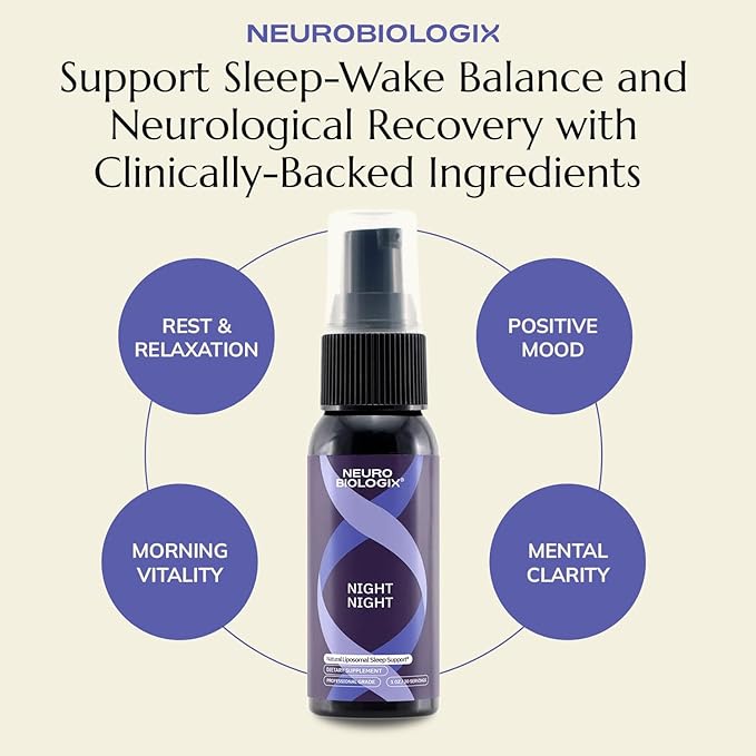 Neurobiologix Night Night Liposomal Sleep Spray Melatonin &amp GABA Oral Spray for Relaxation Bedtime Routine &amp Restful Nights Fast Absorbing Liposomal Delivery Non Habit Forming Vegan 1 Fl