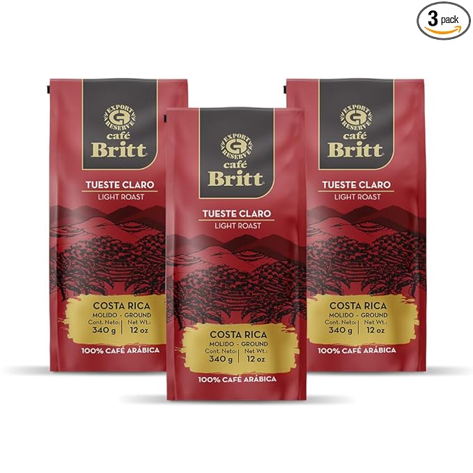 Café Britt® - Costa Rican Light Roast Coffee (12 oz.) (3-Pack) - Ground Arabica Coffee Kosher Gluten Free 100% Gourmet &amp Light Roast