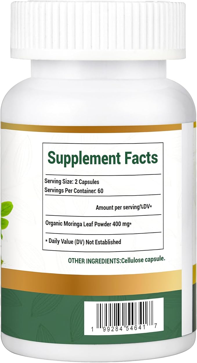 Moringa Capsules 800mg 120 Moringa Pure Capsules For Energy Immune Support Gut Health &amp Powerful Green Superfood Rich In Antioxidants Essential Vitamins &amp Amino Acids Non-GMO &amp Glute