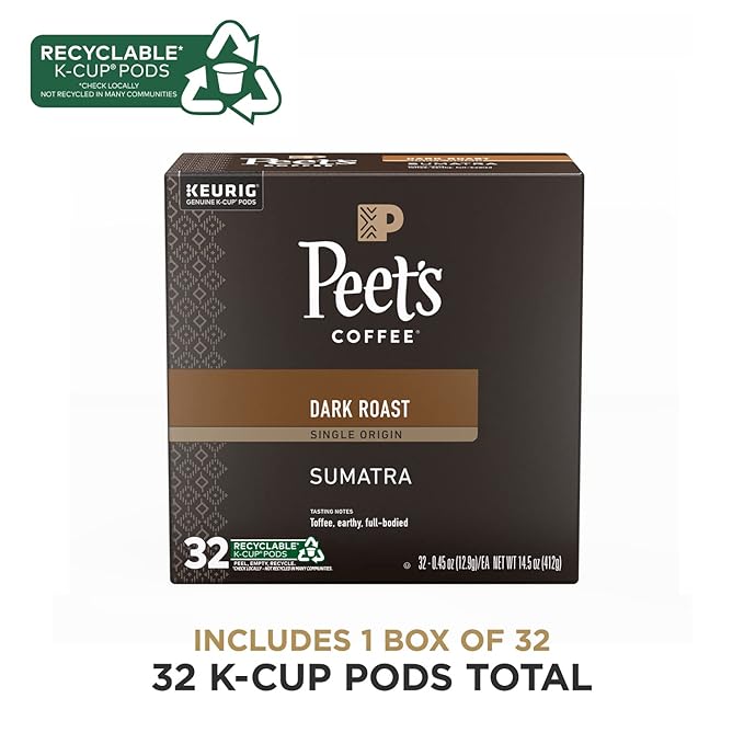 Peet's Coffee Dark Roast Single Serve Coffee Pods 100% Arabica Coffee - Single Origin Sumatra 32 Count (1 Box of 32 Pods)