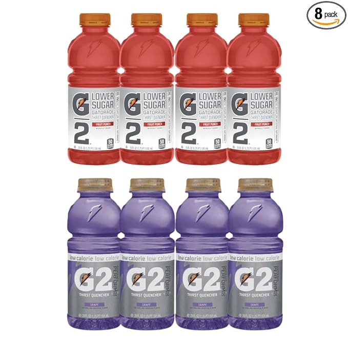 Gatoraide Low-Sugar Variety Pack Sport Drink Hydration Beverage Grape + Fruit Punch 20 Fl Oz Bottles (Pack of 8) Replenishes Electrolytes and Supports Active Lifestyles Electrolyte Drink