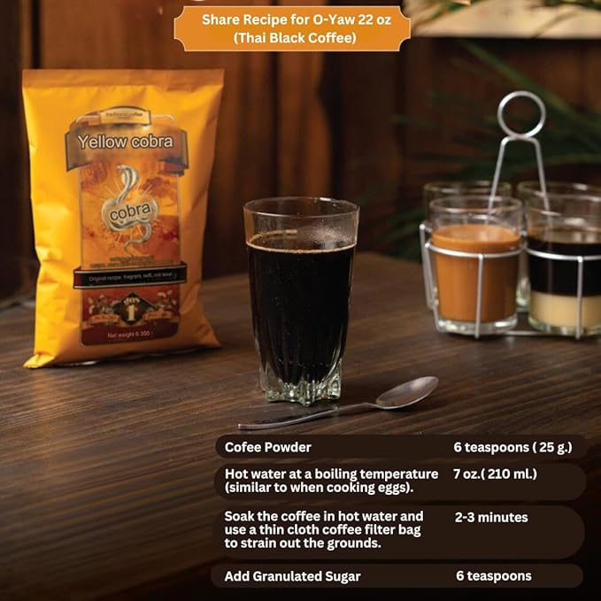 Yellow Cobra Thai Traditional ground Coffee Blend Thailand Kafe Bo-ran 350g Smooth Aromatic O-Liang Kopi Perfect for Iced Coffee and Thai Brews Free Thai Coffee Brew Cloth Filter