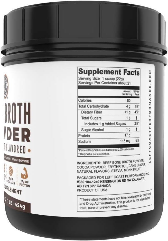 Left Coast Performance Chocolate Bone Broth and Multi Collagen Powder for Joint Hair Skin and Nails Support
