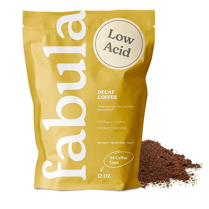 Fabula Low Acid Decaf Coffee Ground USDA Organic Coffee Medium Roast - Single Origin - Non-GMO - No Molds - Mycotoxins Pesticides Free Coffee - 12 Oz