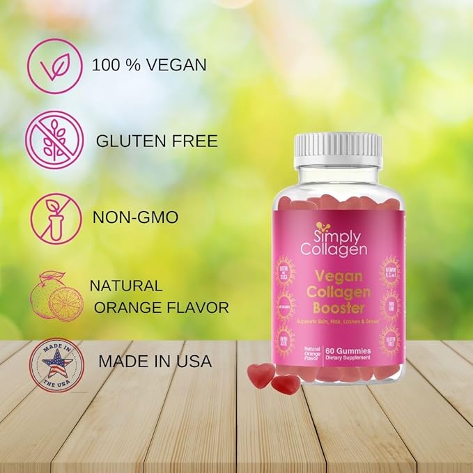 Simply Collagen® Vegan Collagen Booster Gummies for Women &amp Men - Promotes Youthful &amp Beautiful Skin Hair Nails &amp Lashes - Key Amino Acids &amp Antioxidants with Biotin Vitamins AC &