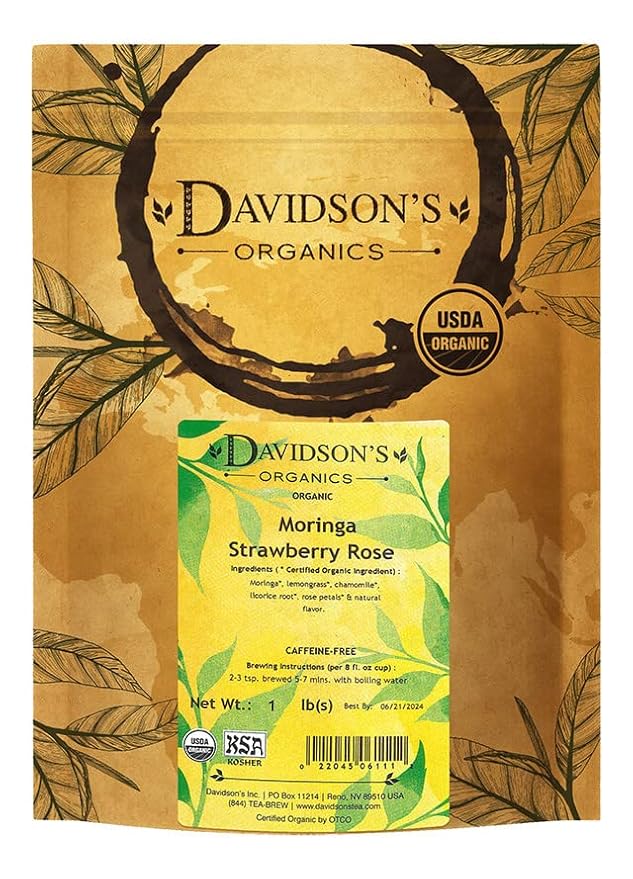 Davidson's Organics Moringa Strawberry Rose Loose Leaf Tea 16-Ounce Bag