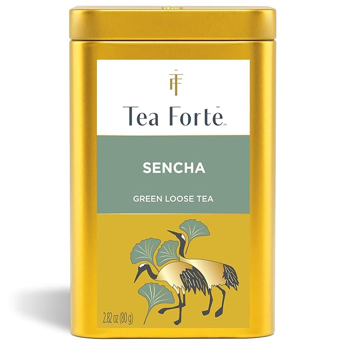 Tea Forte Sencha Premium Loose Leaf Caffeinated Green Tea Blend Canister Makes 35-50 Cups