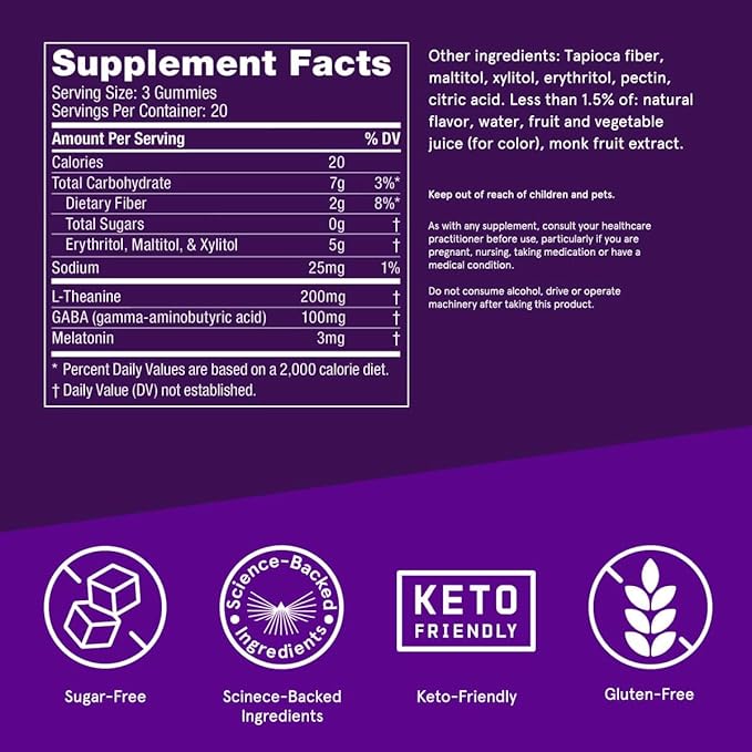 Bulletproof Sugar-Free BlackBerry Flavor Sleep Gummies 60 Count Keto Supplement for Sleep Support (Pack of 2)