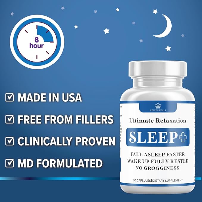 Relaxation Sleep Aid Natural Non-Habit Forming Sleep Supplement Developed to Support for Longer &amp Better Sleep Chamomile Magnesium Melatonin Ashwagandha GABA Drug-Free (60 Count)