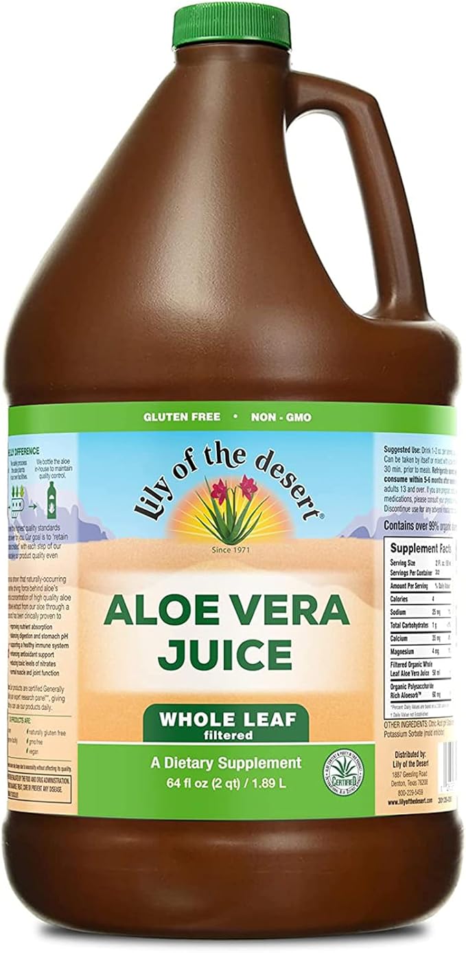 Lily Of The Desert Aloe Vera Juice - Whole Leaf Filtered Aloe Vera Drink Non-GMO Aloe Juice with Natural Digestive Enzymes for Gut Health Stomach Relief Wellness Glowing Skin 64 Fl Oz