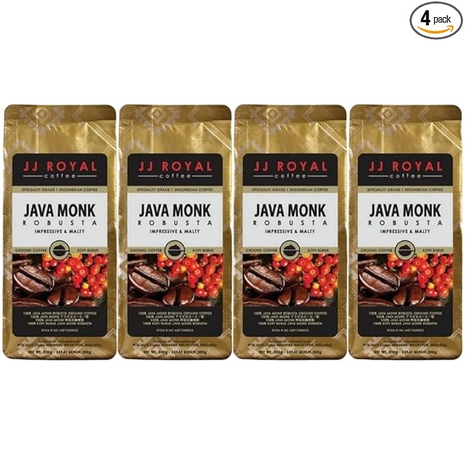 JJ Royal Coffee Java Monk Robusta 200g Ground Coffee (Pack of 4)