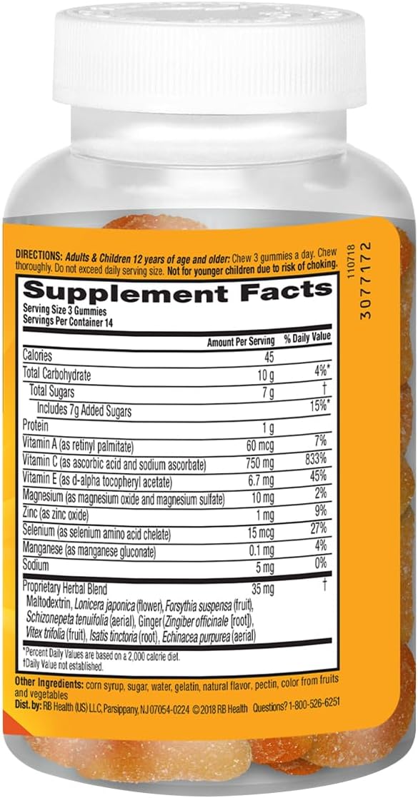 Airborne 750mg Vitamin C Immune Support Supplement Gummies for Adults Zesty Orange Flavor Gluten Free Crafted Blend with Powerful Antioxidants Vitamins C &amp E 42 Gummies (3 Pack)