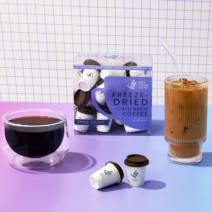 COZY INDIGO COFFEE - CHILL Cold Brew Dark Roast Instant Freeze Dried Specialty Coffee 24 Capsules 100% Arabica Beans Enjoy Cold or Hot Perfect for Travel and On The Go