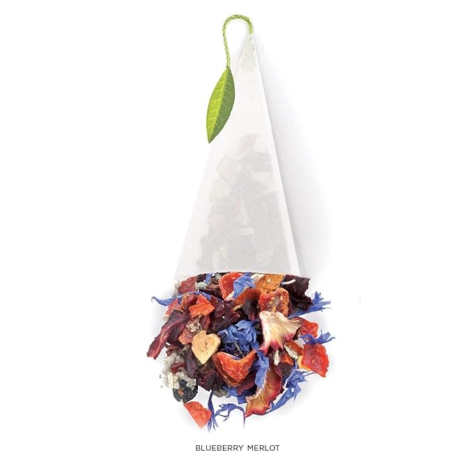 Tea Forte Blueberry Merlot Premium Organic Caffeine-Free Herbal Tea Blend Event Box Bulk Pack 40 Count 10 per tray Individually Wrapped Handcrafted Pyramid Infusers