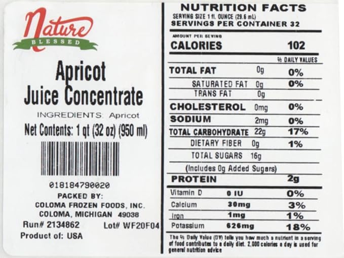 Nature Blessed 100% Pure Apricot Fruit Juice Concentrate - 4 Quarts (4/32 fl oz bottles) Great for Home Vintners Home Brewers Mead Smoothies or Making Jelly