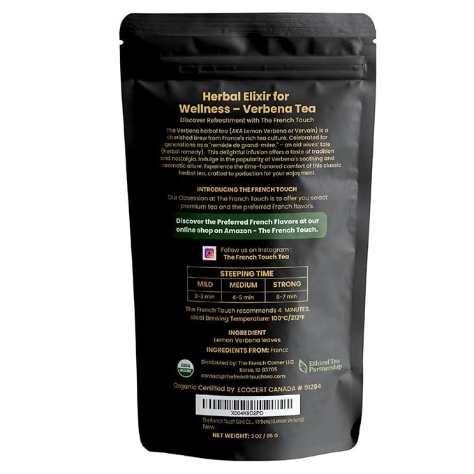 The French Touch Gold Collection - French Lemon Verbena Tea ORGANIC | 80 Gr - 2.82 Oz Loose Leaf Tea | Herbs from France | 100% Certified USDA Organic | Select Premium Lemon Verbena | Caffeine-free