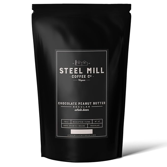 Steel Mill Coffee Co. | Chocolate Peanut Butter Gourmet Flavored Coffee | 2 LB Bag | Whole Bean | Medium Roast | 100% Arabica Beans | Vegan Gluten-Free Sugar-Free Grown in Colombia