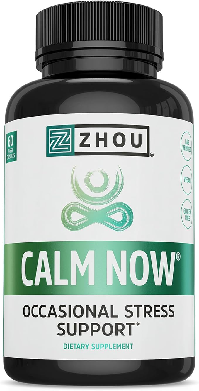 Zhou Calm Now - Calm Supplement Calm Vitamins for Women &amp Men Pills to Relax for Adults with GABA &amp Ashwagandha Stress &amp Focus Support - 60 Veggie Capsules