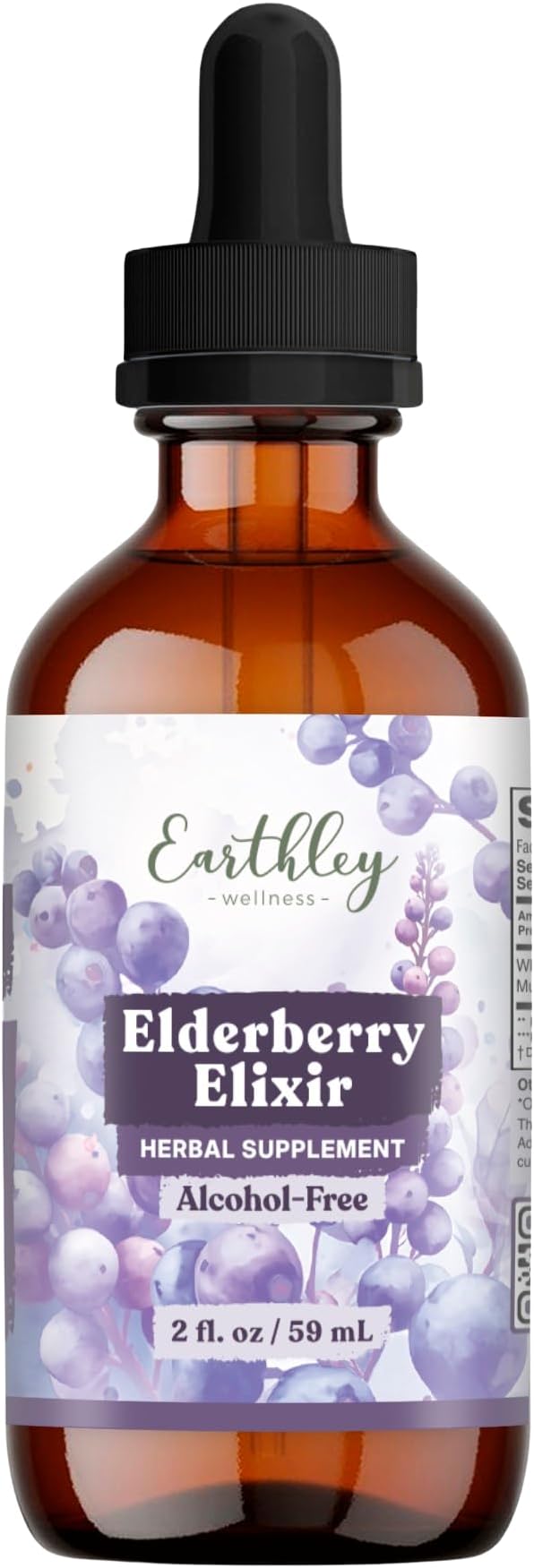 Earthley Wellness Elderberry Elixir Drops Herbal Elderberry Syrup Alternative Powerful Immune &amp Respiratory Support Shelf Stable with Mullein Orange Peels and Cloves (2oz Kids 120+ doses)