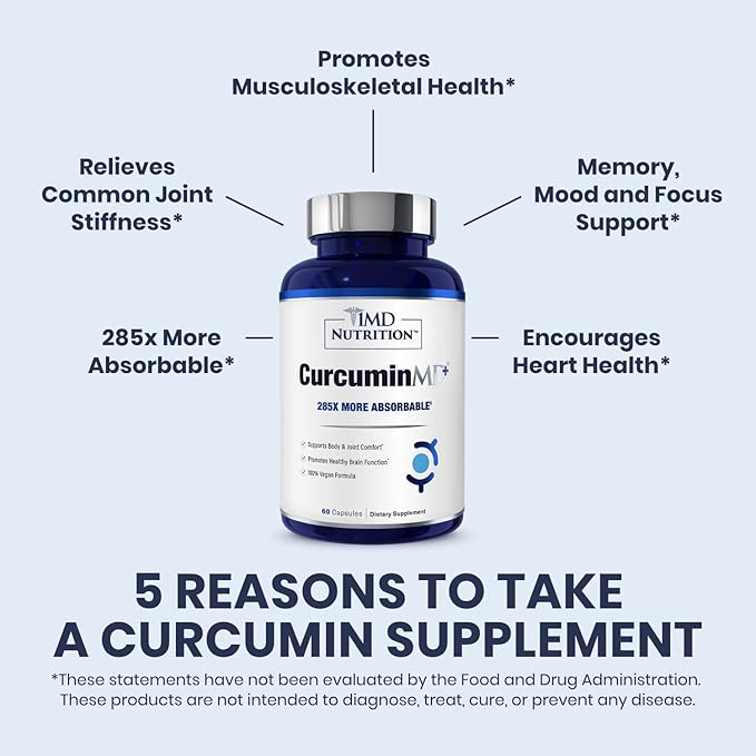 1MD Nutrition CurcuminMD Plus - Turmeric Curcumin with Boswellia Serrata - 285x More Absorbable | Joint Stiffness Muscle Recovery and Mood Support | 180 Capsules (3-Pack)