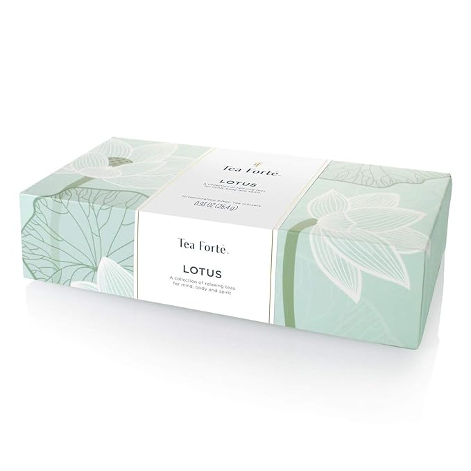 Tea Forte Premium Petite Presentation Box Gift Set Sampler 10 Count 2 of Each Blend Individually Wrapped Handcrafted Pyramid Infuser Bags Lotus Tea