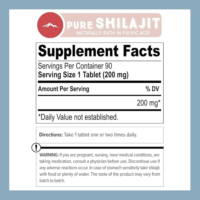 Pure Himalayan Shilajit Dry Drops (90 Tablets 200mg Each) Maximum Potency Pure Shilajit for Men with 85+ Trace Minerals &amp Fulvic Acid for Metabolism Energy &amp Immune Support