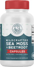 Herbal Vineyards Organic Wildcrafted Sea Moss and Beetroot 60 Capsules | Immune Support Digestive Health &amp Improved Energy | Vegan Friendly | Non-GMO | Ethically Sourced