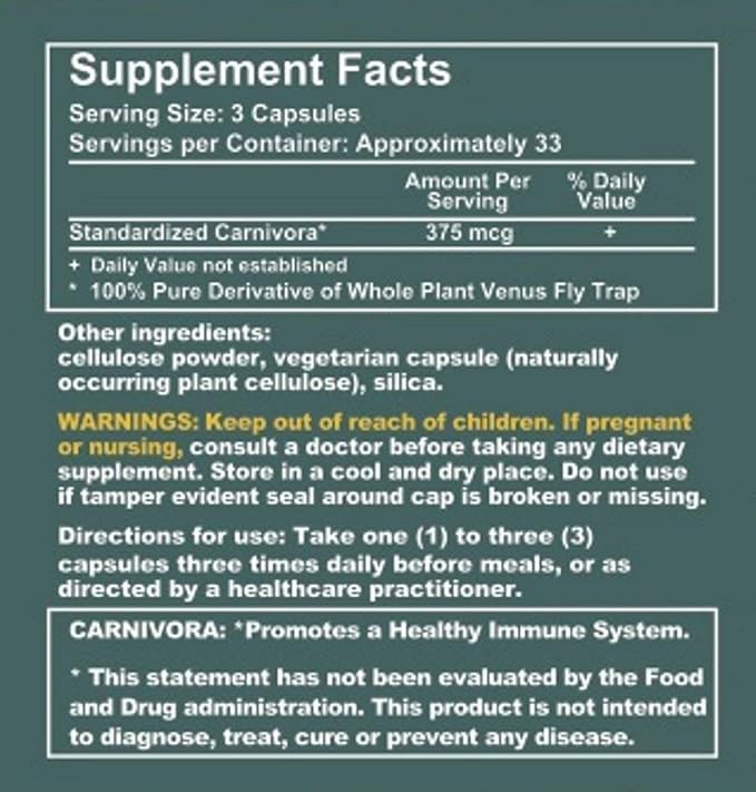 Carnivora Vegi-Caps - Gluten Free Vegan Friendly Capsules to Strengthen and Support Your Immune System (100 Capsules)