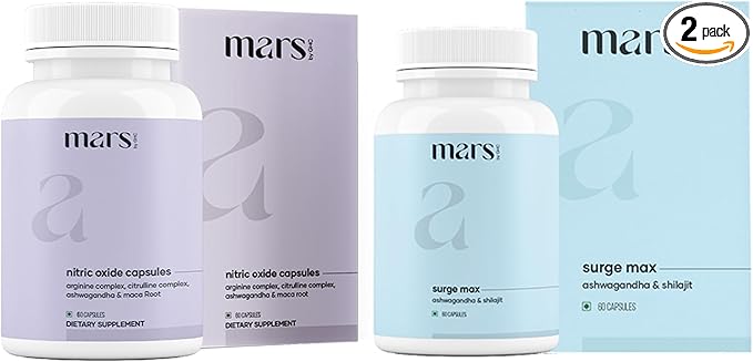 mars by GHC Growth Max Combo | Nitric Oxide Capsules + SurgeMax Capsules | Performance &amp Vitality Support | 180 Capsules | Pack of 2
