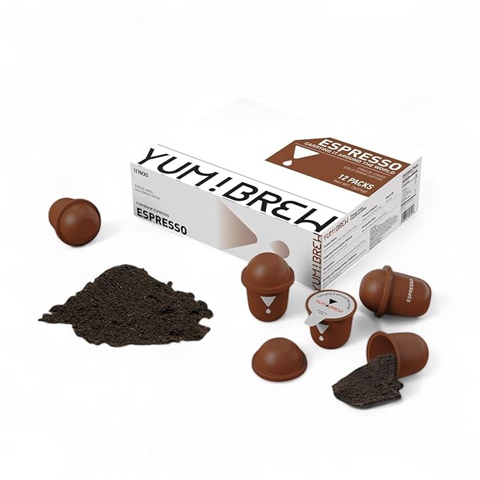 Yum!Brew Instant Espresso Coffee – Freeze-Dried Arabica from Yunnan | 12 Single Servings | Bold &amp Smooth | Hot or Cold Brew | No Sugar | Low Calorie | Travel-Friendly Mini Pods