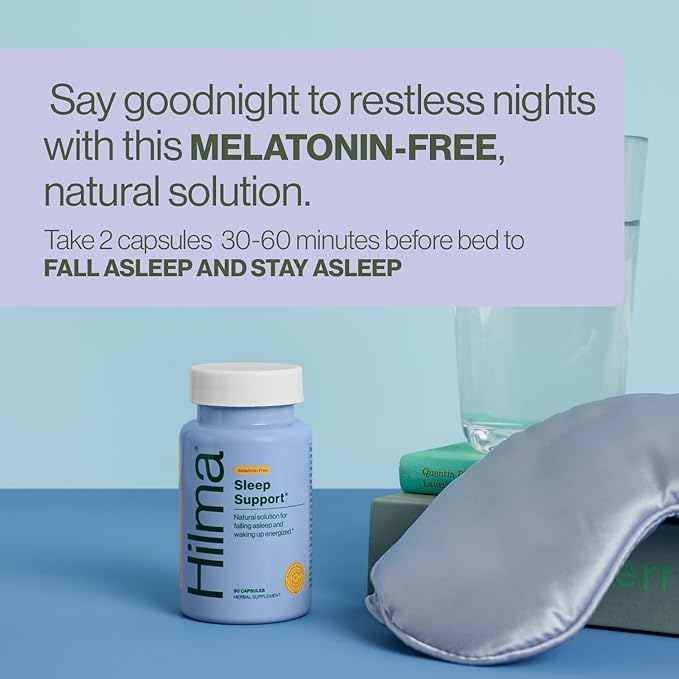 Hilma Sleep Aid Formulated with Magnesium &amp L-Theanine Natural Sleep Aids for Adults to Help You Fall Asleep and Stay Asleep Melatonin-Free Non-Drowsy Next Day Formula 50 Vegan Capsules