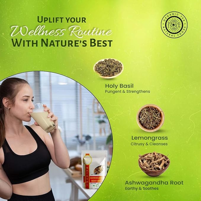 Pride of India | Herbal Wellness Pack 15.06 oz (427 gm) | Includes Lemongrass Leaf Tea Ashwagandha Root Whole &amp Tulsi/Holy Basil Leaf Tea | Perfect for Smoothies Soups | Boosts Activity &amp We