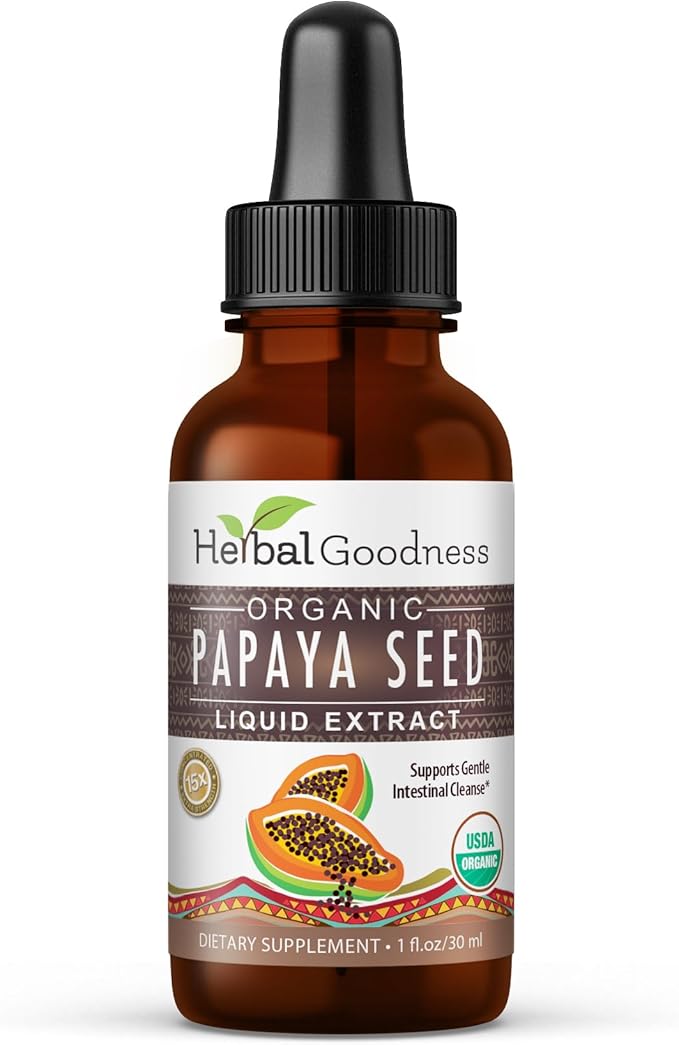 Herbal Goodness Papaya Seeds Digestive Enzymes 1oz -Organic Papaya Seed Extract for Gut &amp Digestive Health | Detox Cleanse Support Non GMO Gluten-Free Raw Unprocessed for High Potency
