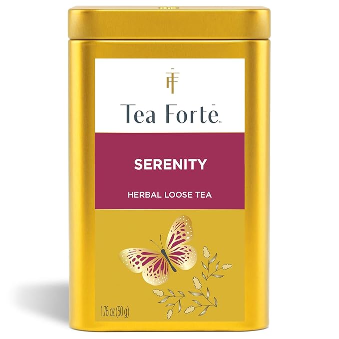 Tea Forte Serenity Premium Loose Leaf Caffeine-Free Herbal Tea Blend Canister Makes 35-50 Cups