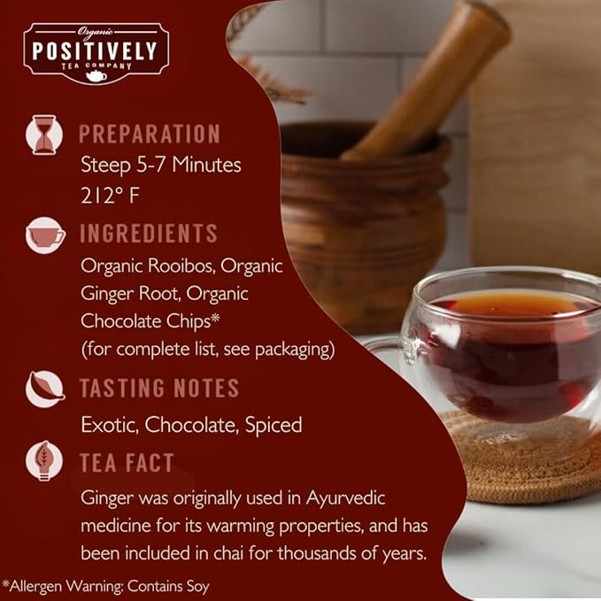 Organic Positively Tea Company Rooibos Chocolate Chai Tea Loose Leaf 16 Ounce
