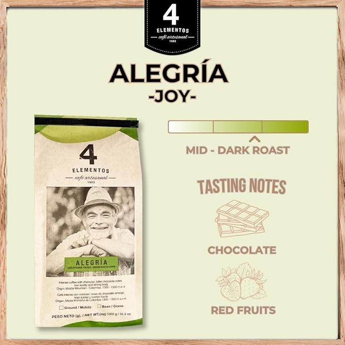 4 Elementos | Classic Ground Coffee 35 Oz Medium Dark Roast 100% Arabica from Colombia Bold &amp Rich Flavor