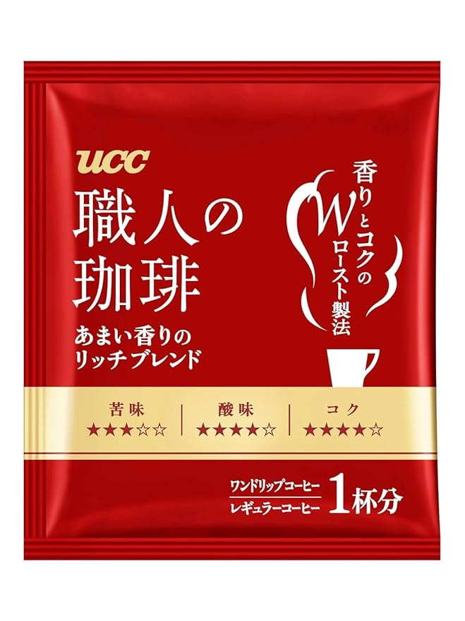 UCC Shokunin Coffee Rich Blend Single Serve Japanese Style Pour Over Coffee Imported from Japan 16 Individual Bags 0.25 Oz (7g) per bag Sun-Dried Beans Artisan Crafted Each Bag Makes 5 oz Cup