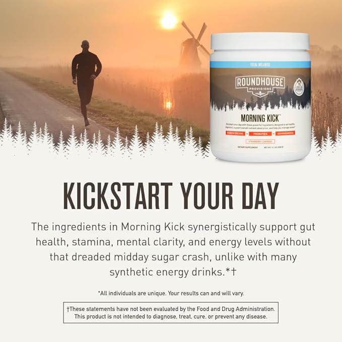 ROUNDHOUSE PROVISION Morning Kick Zero Sugar Greens Superfood Powder Supplement 3 Pack &amp Three Hit Combo – Burn Fat Boost Energy and Support Wellness by Chuck Norris