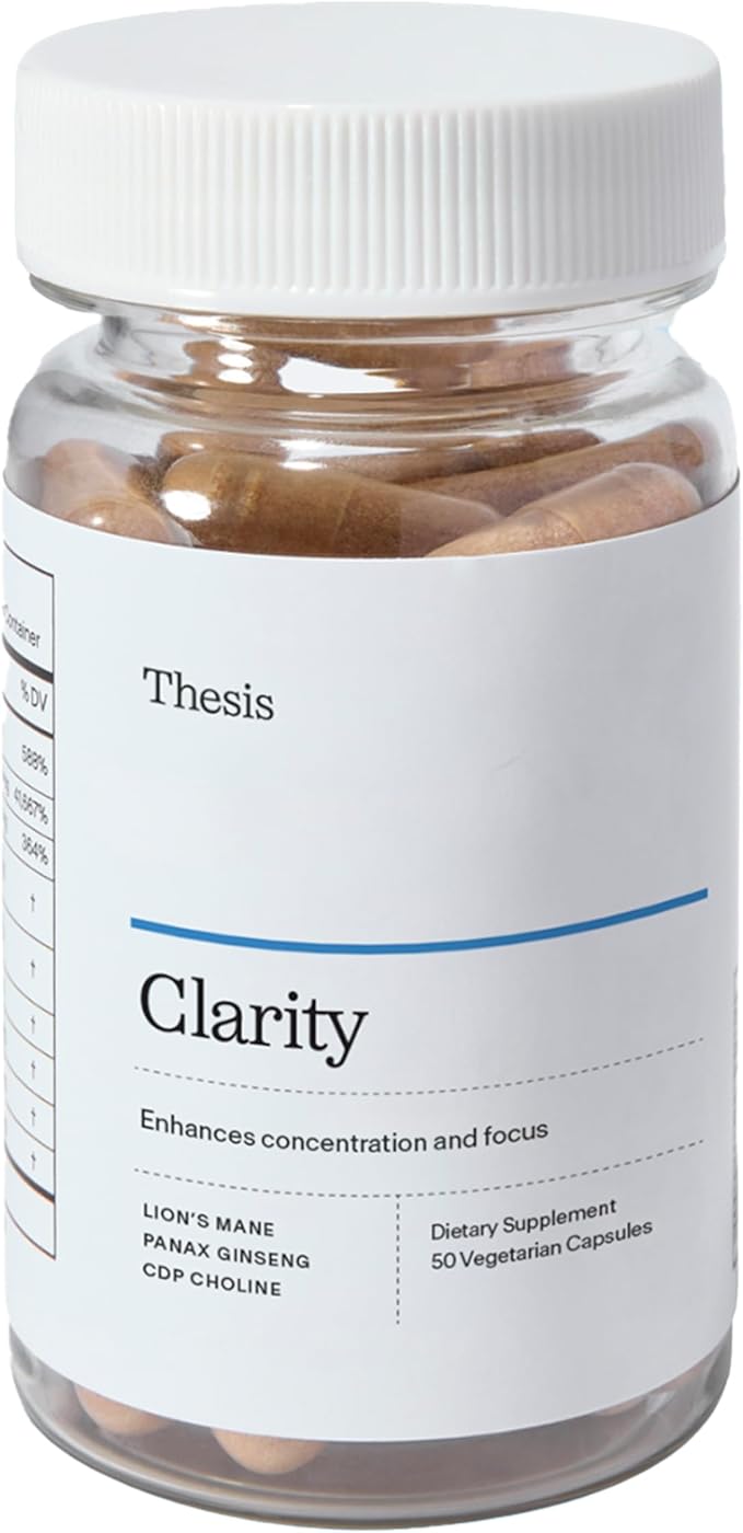 Thesis Clarity Nootropic Supplement for Men &amp Women with Lions Mane CDP Choline Panax Ginseng Vitamin B6 &amp Caffeine Cognitive Support Capsules Vegan Non GMO 25 Servings