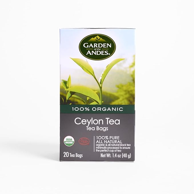 Garden of the Andes - Organic Ceylon Black Tea - 20 Tea Bags per Box Pack of 6 (120 Tea Bags) - Estate-Grown Single-Origin - Robust Aromatic Flavor Traceable Farm-to-Cup
