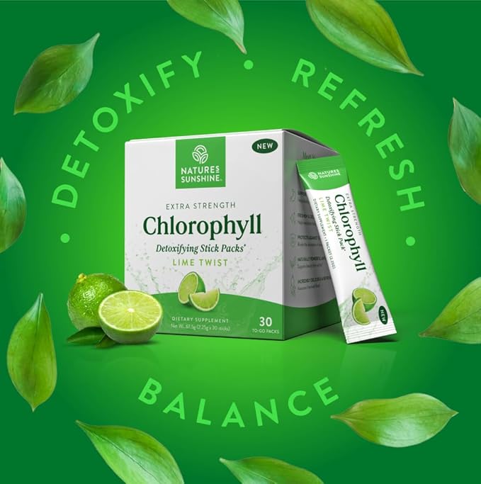 Nature's Sunshine Chlorophyll Stick Packs: Supercharge Your Detox and Boost Gut Health in Convenient Delicious Stick Packs (Lime Twist)