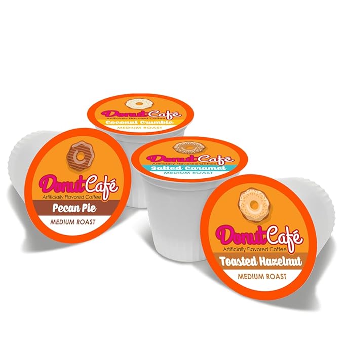 Donut Café - Gourmet Coffee Medium Roast Flavored Variety Pack – Pecan Pie Coconut Crumble Salted Caramel Toasted Hazelnut – Single Serve Coffee Pods for Keurig K Cup Brewers – 80 Count (Pack of 3)