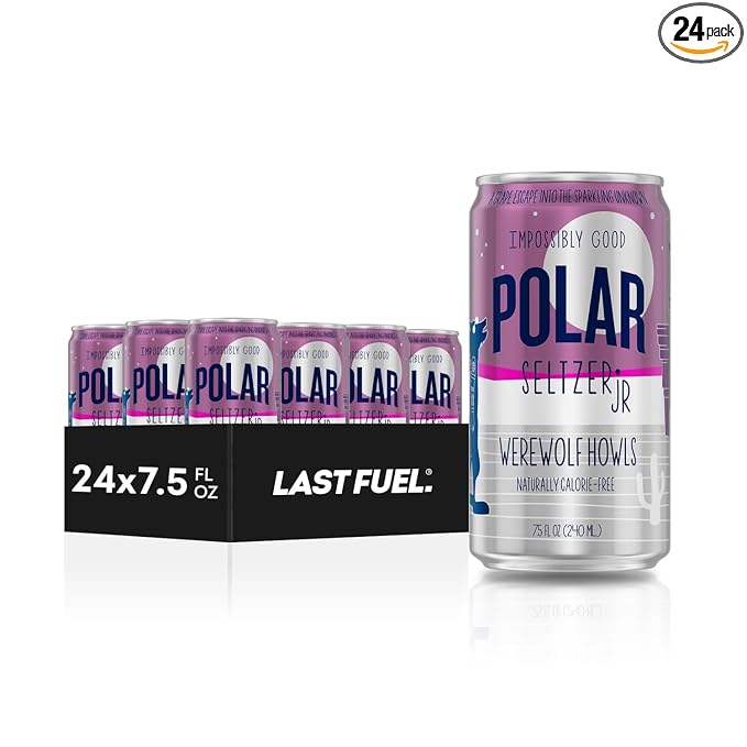 POLAR 100% Natural Seltzer Jr - Werewolf Howls - No Sugar Juice or Sweeteners - 7.5 FL OZ 24 Pack - By LastFuel.